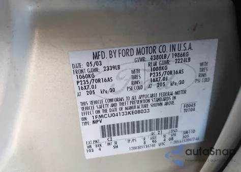 2003 Ford Escape Limited from USA, damaged, VIN 1FMCU04133KE08033